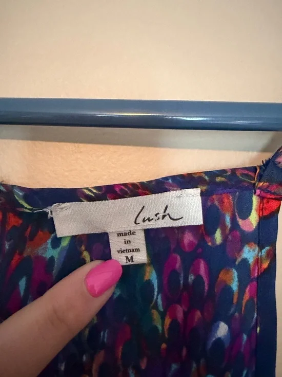 Lush Multicolor Abstract Dot Print Dress - Navy Base with Bright Accents - Picture 3 of 3